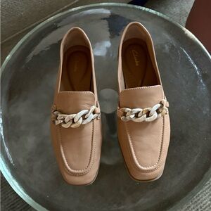 Clarks Brown Loafers with Chain Accent
